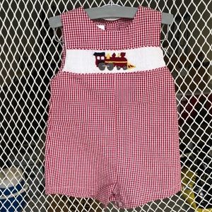 Smocked Red Gingham Baby Boy Overall Jumper Shorts
